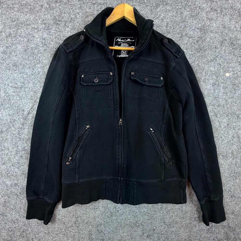 Point Zero‎ Jacket Mens Medium Black Cotton Mock Neck Winter Outdoor Full Zip